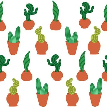 Cacti pattern in cartoon style Stock Illustration