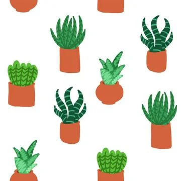 Cacti pattern in cartoon style Stock Illustration