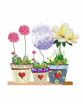 Cacti in a pot, Stock Illustration