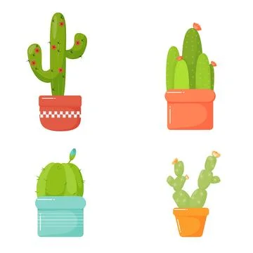Cacti in pots set Stock Illustration