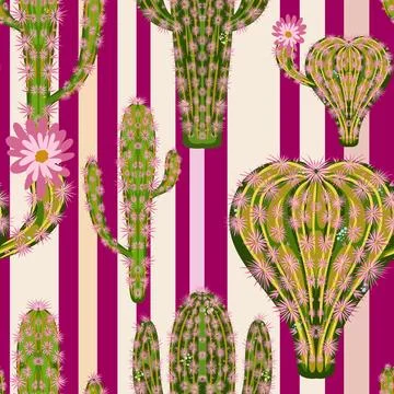 Cacti seamless pattern in Mexican style, desert motifs 스톡 일러스트