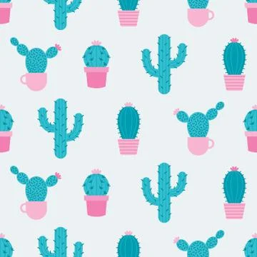 Cacti seamless pattern with succulen green cactus Stock Illustration