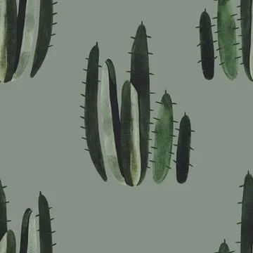 Cacti. Seamless watercolor pattern for wrapping paper, wallpaper and textiles. Stock Illustration