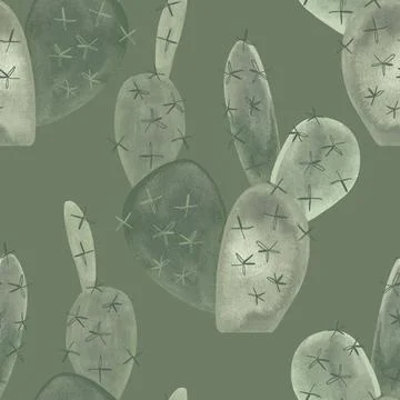 Cacti. Seamless watercolor pattern for wrapping paper, wallpaper and textiles. Stock Illustration
