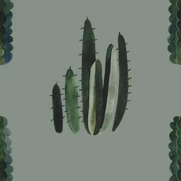 Cacti. Seamless watercolor pattern for wrapping paper, wallpaper and textiles. Stock Illustration