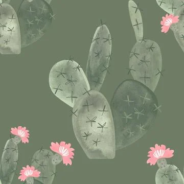 Cacti. Seamless watercolor pattern for wrapping paper, wallpaper and textiles. Stock Illustration