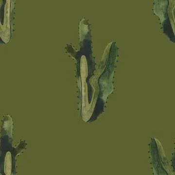 Cacti. Seamless watercolor pattern for wrapping paper, wallpaper and textiles. Illustrazione stock