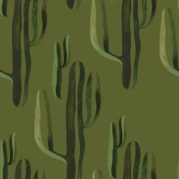 Cacti. Seamless watercolor pattern for wrapping paper, wallpaper and textiles. Stock Illustration