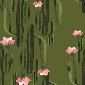 Cacti. Seamless watercolor pattern for wrapping paper, wallpaper and textiles. Stock-Illustration