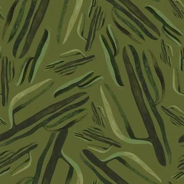 Cacti. Seamless watercolor pattern for wrapping paper, wallpaper and textiles. Stock Illustration