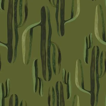 Cacti. Seamless watercolor pattern for wrapping paper, wallpaper and textiles. Stock Illustration