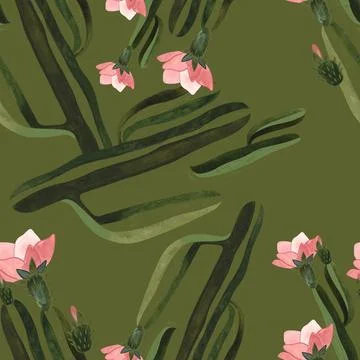 Cacti. Seamless watercolor pattern for wrapping paper, wallpaper and textiles. Stock Illustration