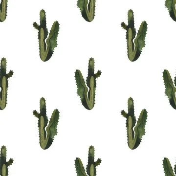 Cacti. Seamless watercolor pattern for wrapping paper, wallpaper and textiles. Stock Illustration
