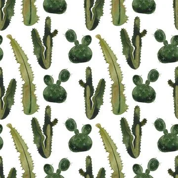 Cacti. Seamless watercolor pattern for wrapping paper, wallpaper and textiles. Stock-Illustration