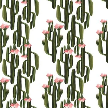 Cacti. Seamless watercolor pattern for wrapping paper, wallpaper and textiles. Stock Illustration