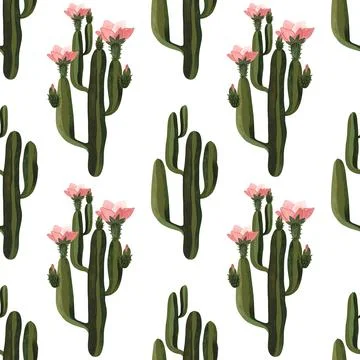 Cacti. Seamless watercolor pattern for wrapping paper, wallpaper and textiles. Stock Illustration
