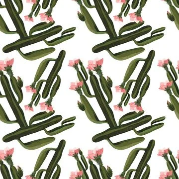 Cacti. Seamless watercolor pattern for wrapping paper, wallpaper and textiles. Illustrazione stock