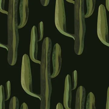 Cacti. Seamless watercolor pattern for wrapping paper, wallpaper and textiles. Stock-Illustration