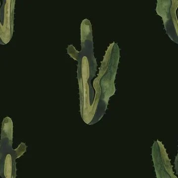Cacti. Seamless watercolor pattern for wrapping paper, wallpaper and textiles. Stock Illustration