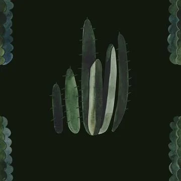 Cacti. Seamless watercolor pattern for wrapping paper, wallpaper and textiles. Stock Illustration
