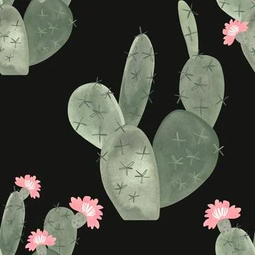 Cacti. Seamless watercolor pattern for wrapping paper, wallpaper and textiles. Stock-Illustration