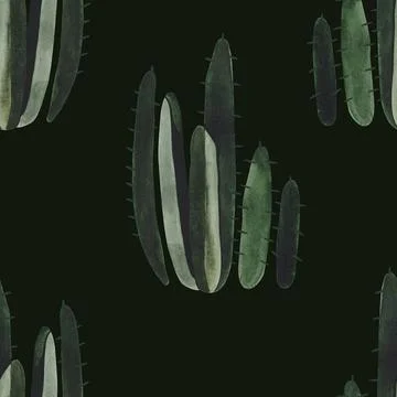 Cacti. Seamless watercolor pattern for wrapping paper, wallpaper and textiles. Stock Illustration