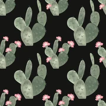 Cacti. Seamless watercolor pattern for wrapping paper, wallpaper and textiles. Stock Illustration