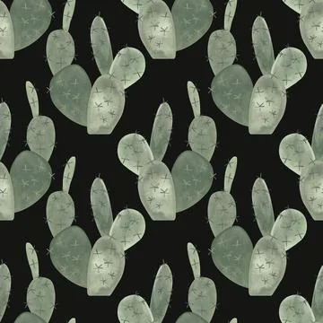 Cacti. Seamless watercolor pattern for wrapping paper, wallpaper and textiles. Stock Illustration
