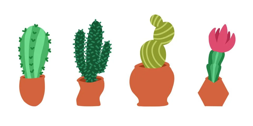 Cacti set in cartoon flat style Stock Illustration