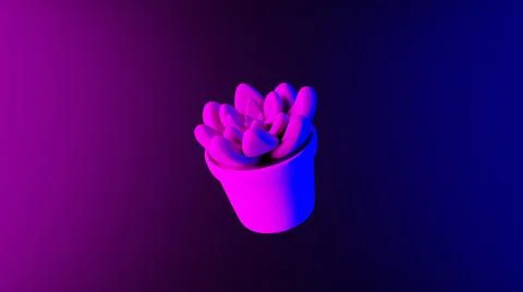 Cactus on an abstract light effect purple and blue wallpaper 3D render Stock Illustration