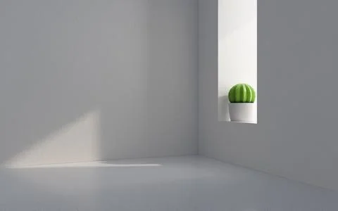 Cactus and empty room, 3d rendering. Stock Illustration