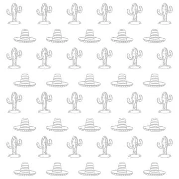 Cactus and sombrero pattern Stock Illustration