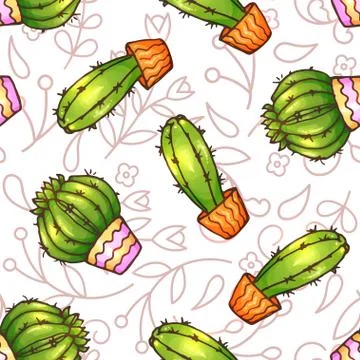 Cactus and succulents seamless pattern illustration Stock Illustration