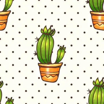 Cactus and succulents seamless pattern woth polka dots illustration Stock Illustration