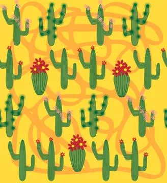 Cactus Background. Seamless Pattern. Exotic Plant. Tropical. Stock Illustration