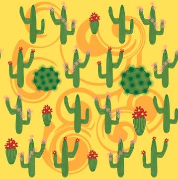 Cactus Background. Seamless Pattern. Exotic Plant. Tropical. Illustrazione stock