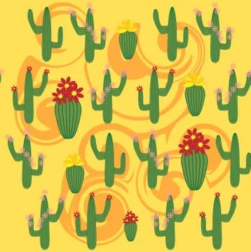 Cactus Background. Seamless Pattern. Exotic Plant. Tropical. Illustrazione stock