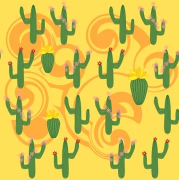 Cactus Background. Seamless Pattern. Exotic Plant. Tropical. Stock Illustration