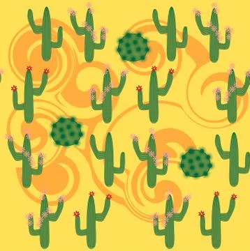 Cactus Background. Seamless Pattern. Exotic Plant. Tropical. Illustrazione stock