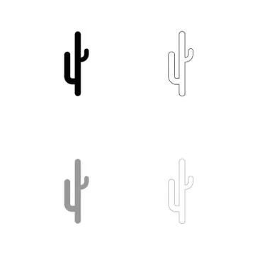 Cactus black and grey set icon . Stock Illustration