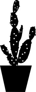 Cactus in a box, black silhouette. Vector illustration. Stock Illustration