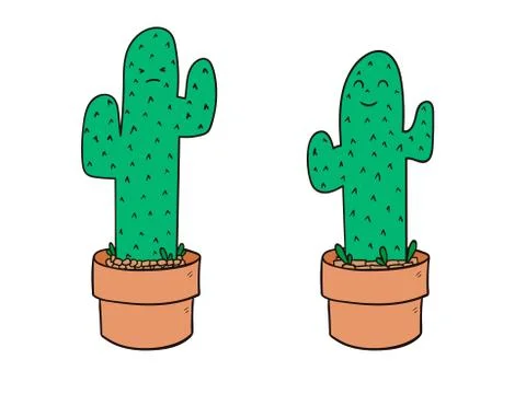Cactus Cartoon Character Set in Flat style. Vector illustration Isolated on Stock Illustration