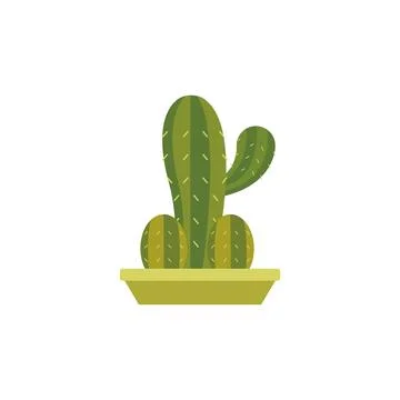 Cactus in ceramic flowerpot. Vector Stock Illustration