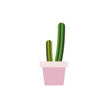 Cactus in ceramic flowerpot. Vector Stock Illustration