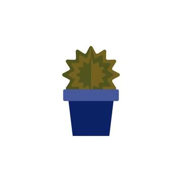 Cactus in ceramic flowerpot. Vector Stock Illustration