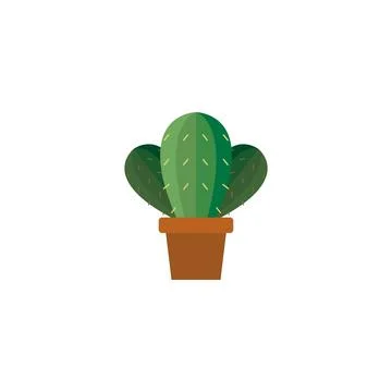 Cactus in ceramic flowerpot. Vector Stock Illustration