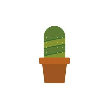 Cactus in ceramic flowerpot. Vector Stock Illustration