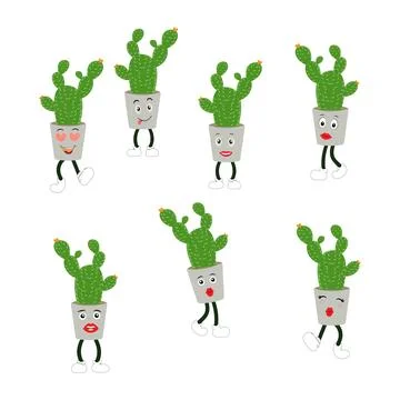 Cactus character ector color sticker for teen with funny cartoon Stock Illustration