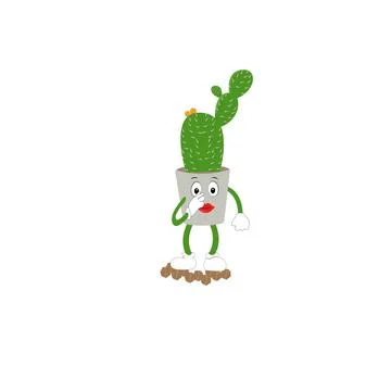 Cactus character ector color sticker for teen with funny cartoon Stock Illustration