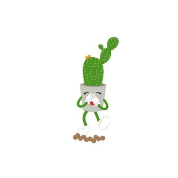 Cactus character ector color sticker for teen with funny cartoon Stock Illustration